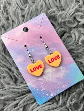 Orange Heart valentines sweethearts earrings